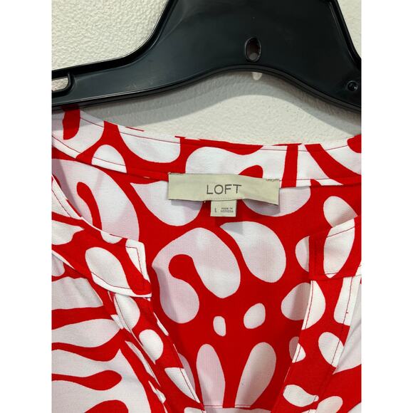 Loft Red White Abstract Floral Short Sleeve Dress Size Large Resort Casual - Picture 5 of 9